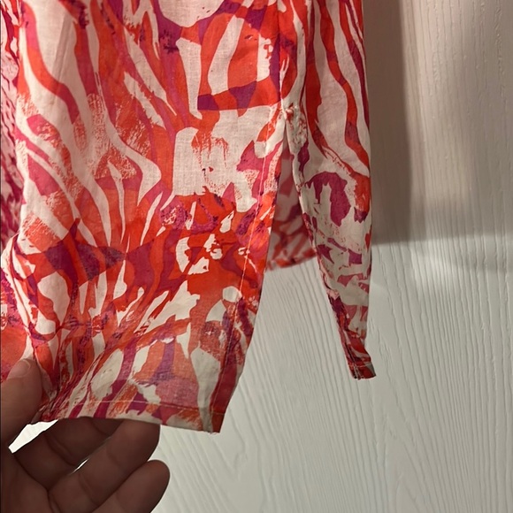 RUBY RD Vibrant Pink and Red Sheer Button-Up Blouse - Picture 3 of 6